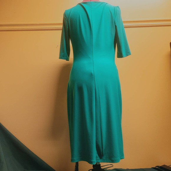 Lauren Ralph Lauren short sleeve Teal ruched drape front waterfall neck dress 6 - Picture 4 of 7